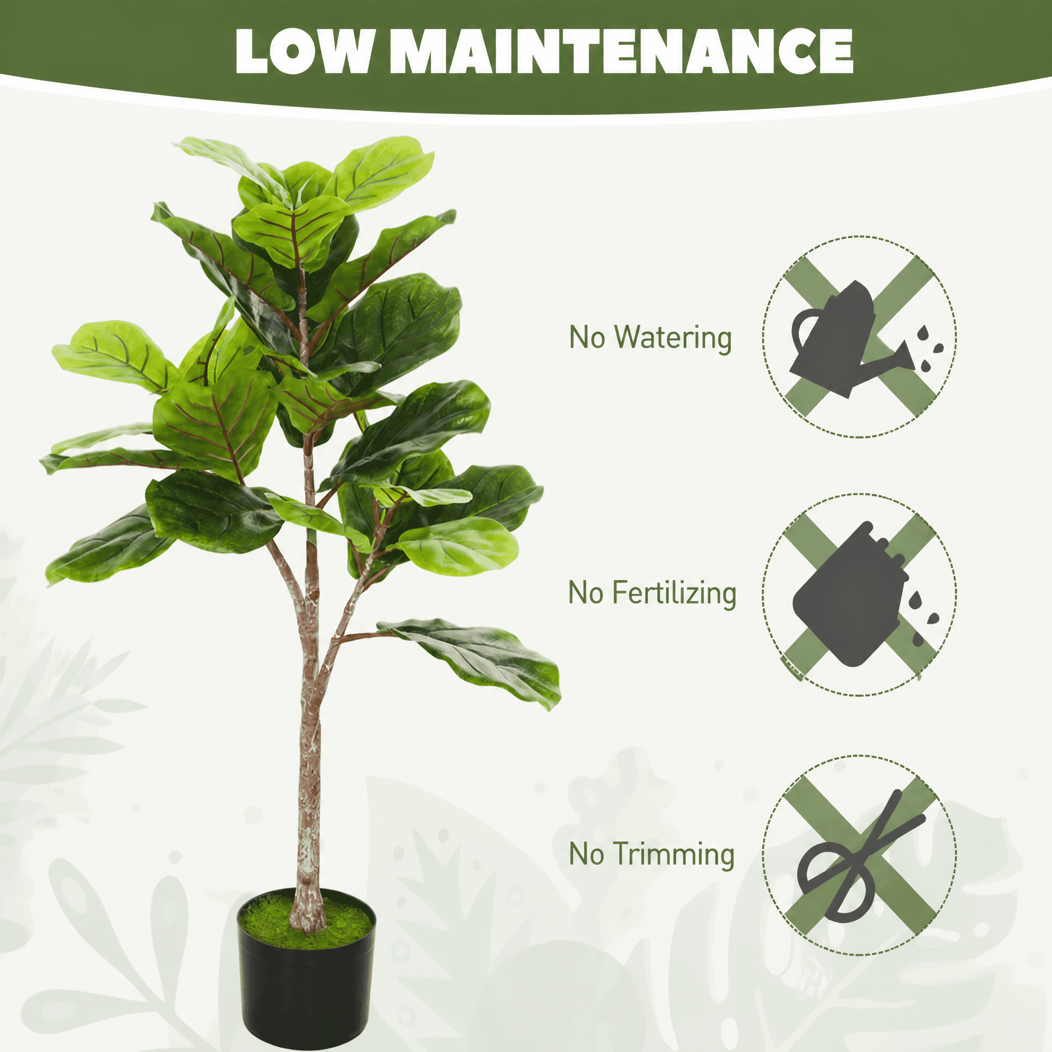 43.3" Artificial Fiddle Leaf Fig Tree - Realistic PEVA Leaves, Low-Maintenance Year-Round Greenery for Home/Office Corner