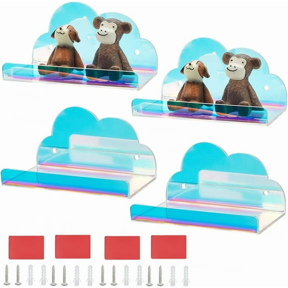 4pcs Acrylic Floating Shelves 4.5 x 2.6 Inch Iridescent Cloud Shelves Hanging Display Wall Shelf Small Floating Shelf