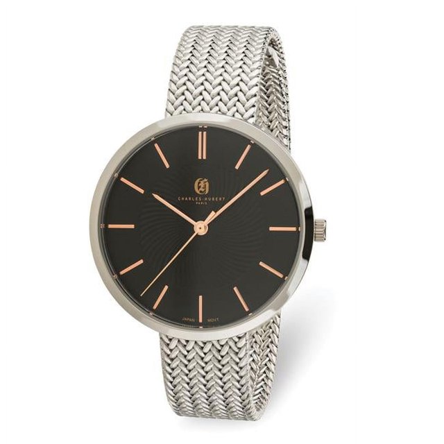 Finest Gold Charles Hubert Ladies Stainless Steel Black Dial Watch