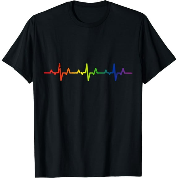 Gay Heartbeat Pride Rainbow Flag LGBTQ Cool LGBT Ally Gift T-Shirt