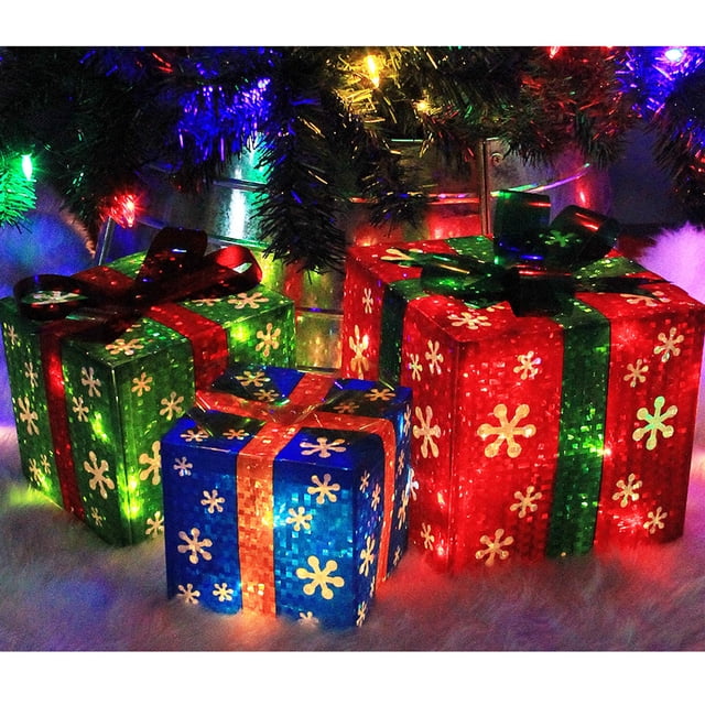 Set de 3 cajas de regalo iluminadas ATDAWN para decoración navideña
