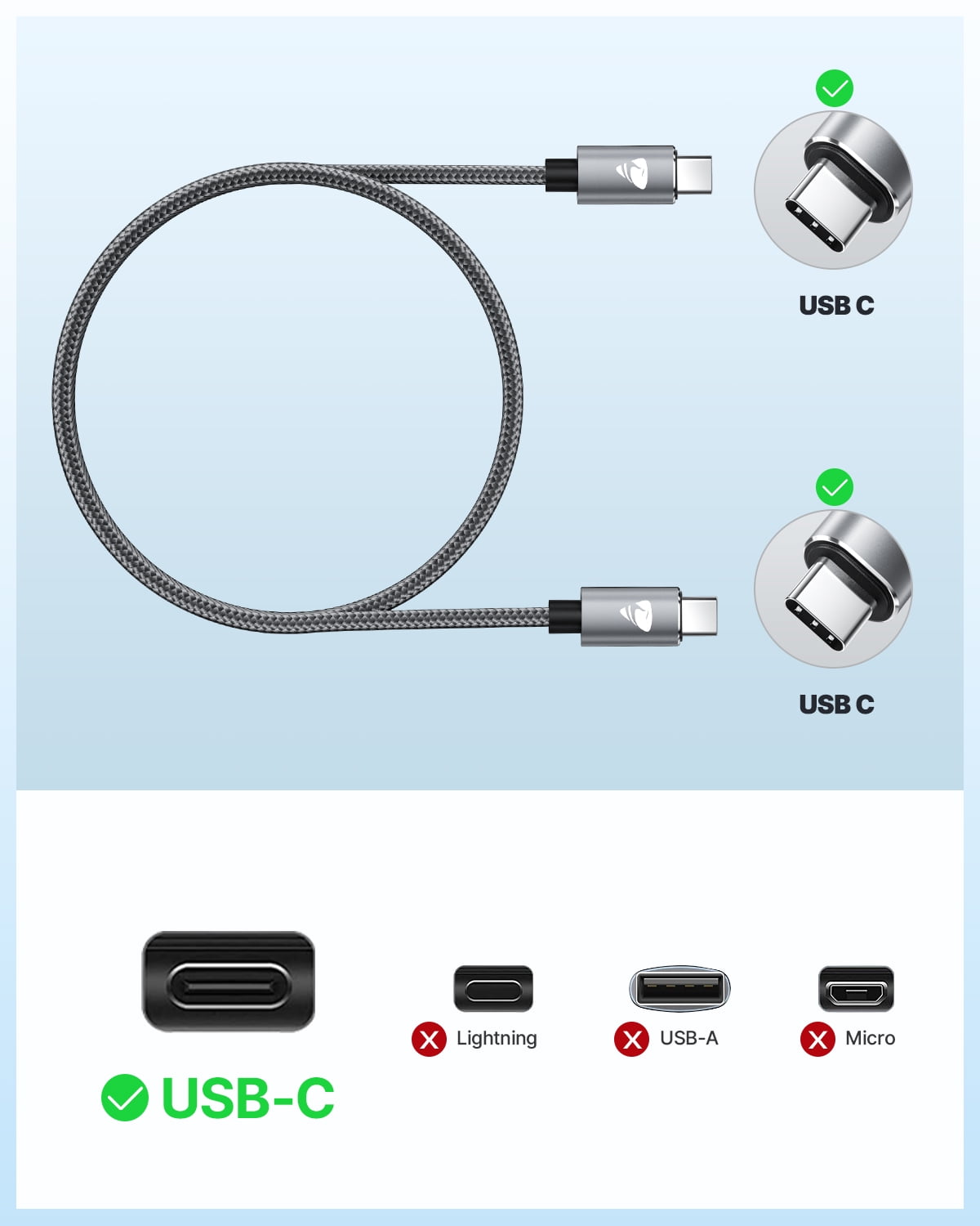 Aioneus USB C to USB C Cable [3Pack 10FT] 60W C to C Fast Charging Nylon Braided Type C to Type C Charger Cord,Compatible with Samsung Galaxy iPhone 15/16, Gray