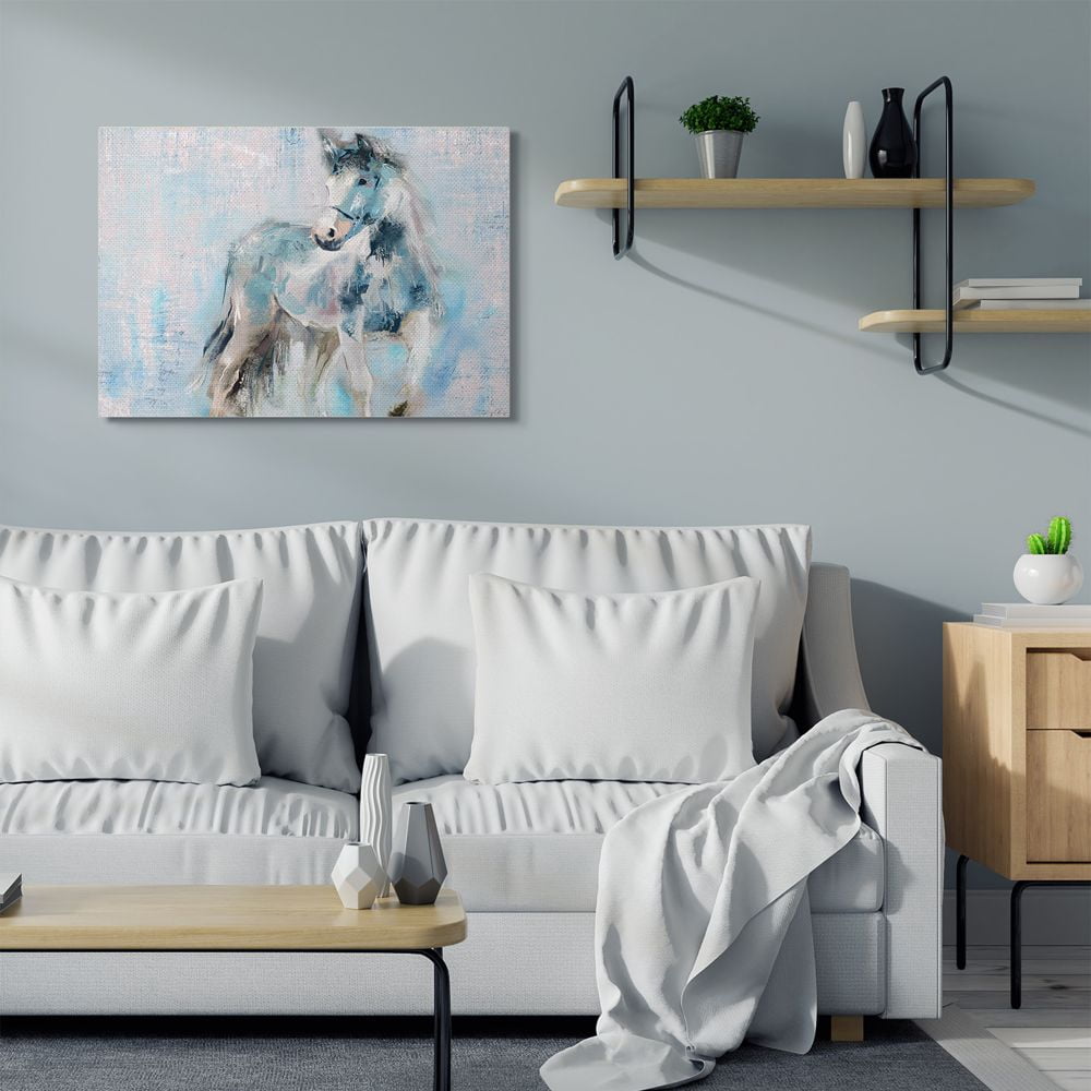 Stupell Home Décor Horse Walk Blue Pink Textured Animal Painting Canvas Wall Art by Main Line Studio