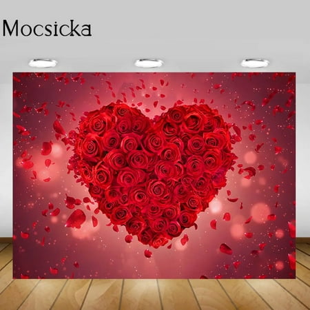 Image of Valentine s Day Backdrop Red Rose Love Heart Petals Wedding Women Birthday Photography Background Photo Studio Props