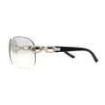 thumbnail image 3 of Womens Classic 90s Rimless Jewel Chain Arm Round Wrap Sunglasses Gold Grey Clear, 3 of 4