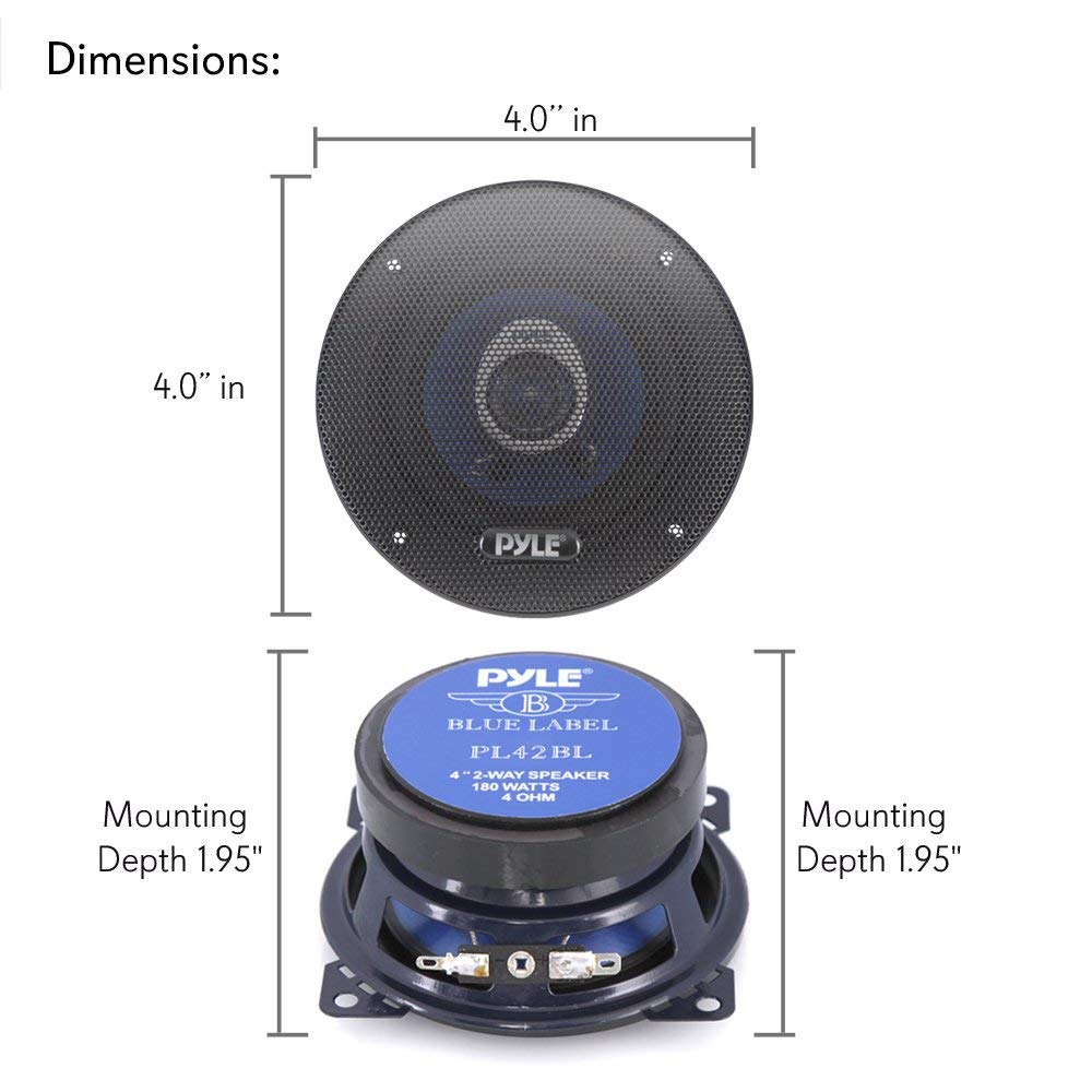 Pyle 4 Inch Poly Injection Cone 2 Way 180 Watt Surround Sound Car Speakers - image 3 of 7