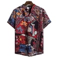 thumbnail image 2 of sunsanly Men Beach Shirt Colorful Geometric Print Short Sleeves Buttons Turn-down Collar Cooling Loose Vintage Ethnic Men Shirt Men Clothes, 2 of 8