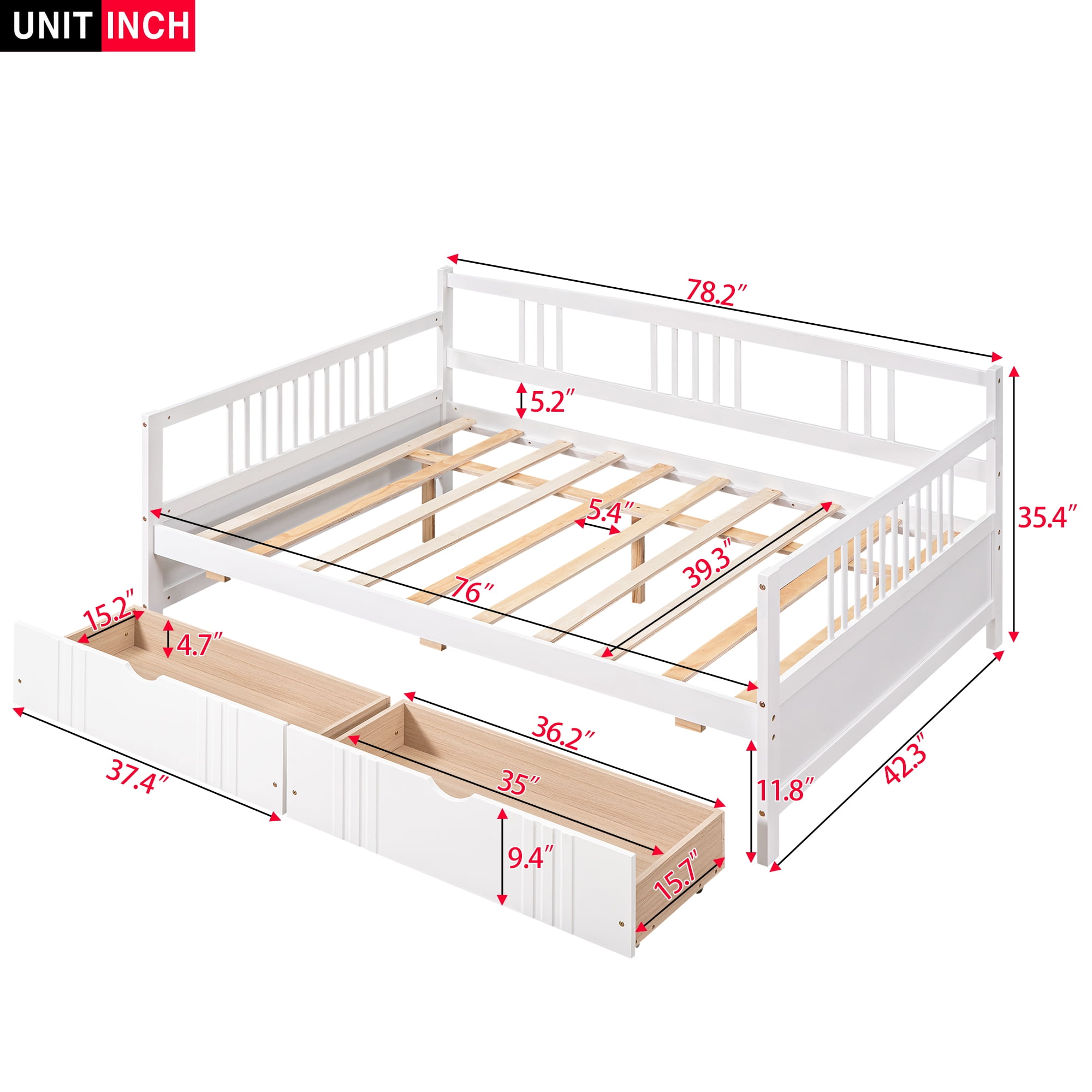 Aukfa Daybed with 2 Storage Drawers, Wood Twin Daybed Frame for Kids Guests Sleepovers, White