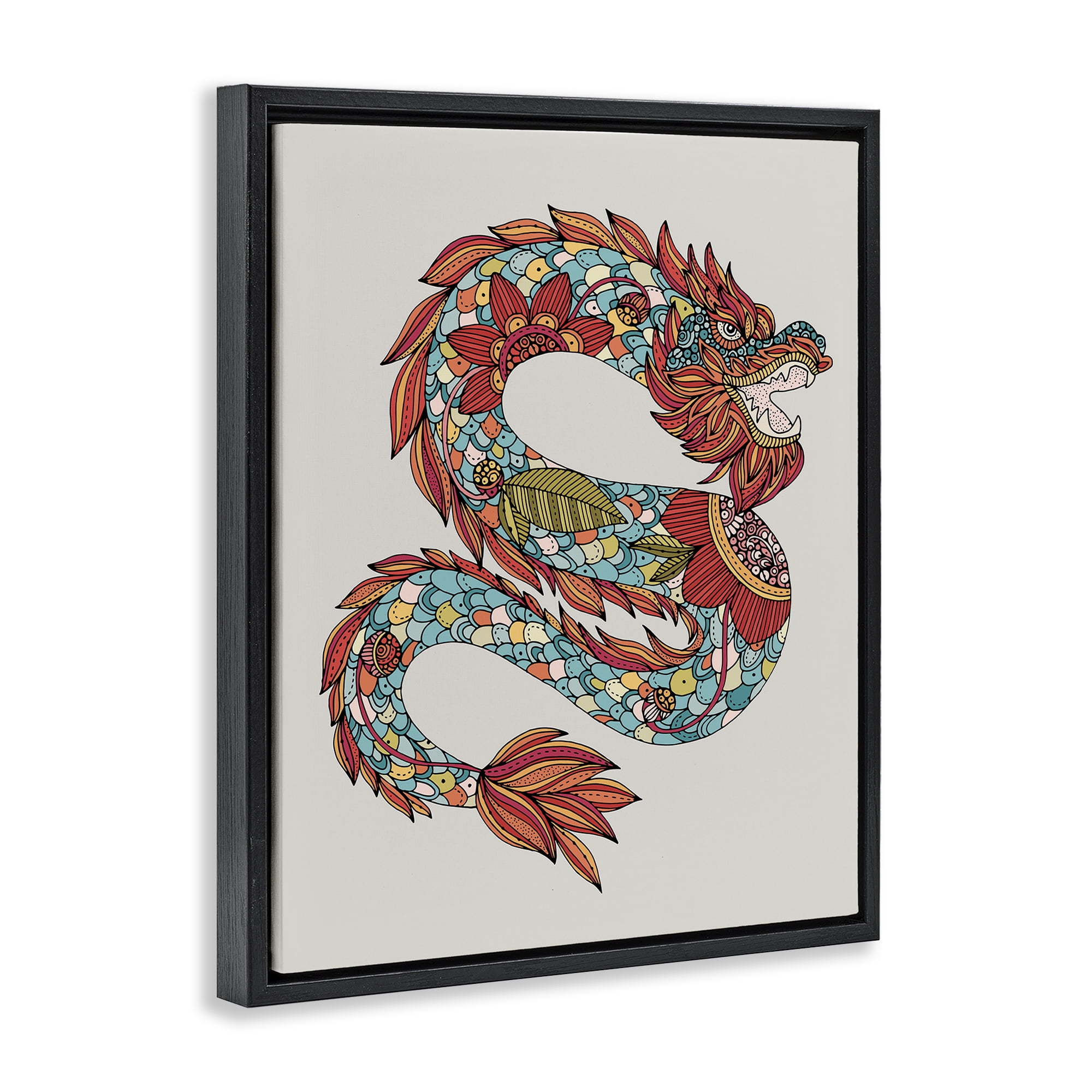Stupell Industries Detailed Year of Dragon Fairy Tales & Fantasy Painting Black Floater Framed Canvas Art Print Wall Art, 17 x 21