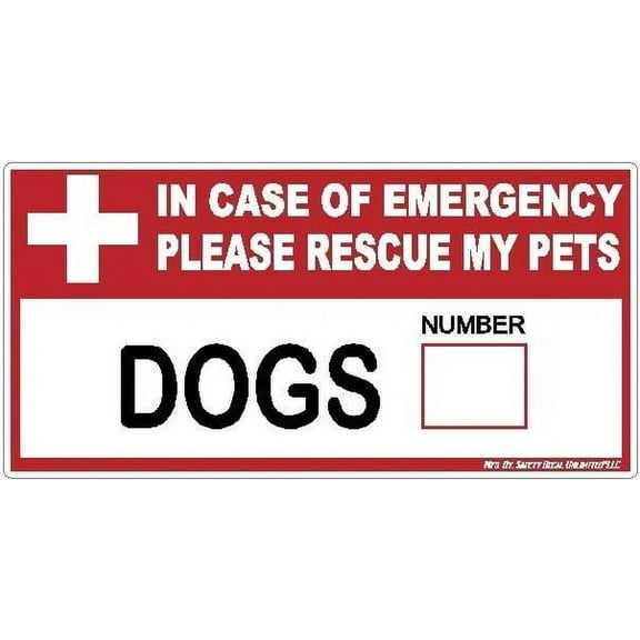 Animal Alert in Case of Emergency Fire Rescue Pets Warning Black Red White Rectangle Label Sticker Decal Home Apartment Door Made in America (Dog 3" x 6")