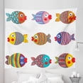 thumbnail image 1 of Funny Tapestry, Puffers Colorful Fish Family with Folk Patterns Cartoon Style Warm Colored Print, Fabric Wall Hanging Decor for Bedroom Living Room Dorm, 5 Sizes, Multicolor, by Ambesonne, 1 of 1