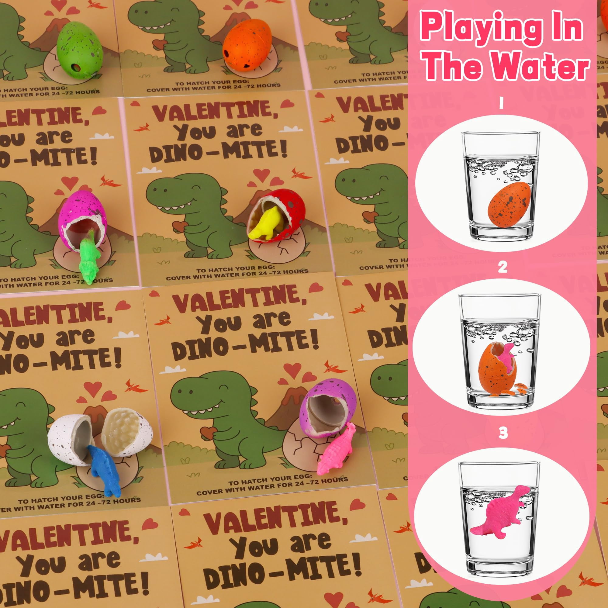 Easter Valentines Day Gifts for Kids Classroom Dinosaur Egg Hatching Toys with Valentines Cards for Kids School, Valentines for Kids Exchange Cards Gifts Prizes Party Favors for Boys Girls（24 PCS）