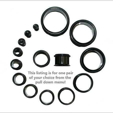- Lex & Lu Pair of Steel Black Single Flare Tunnel Plugs 8 Gauge Thru 1