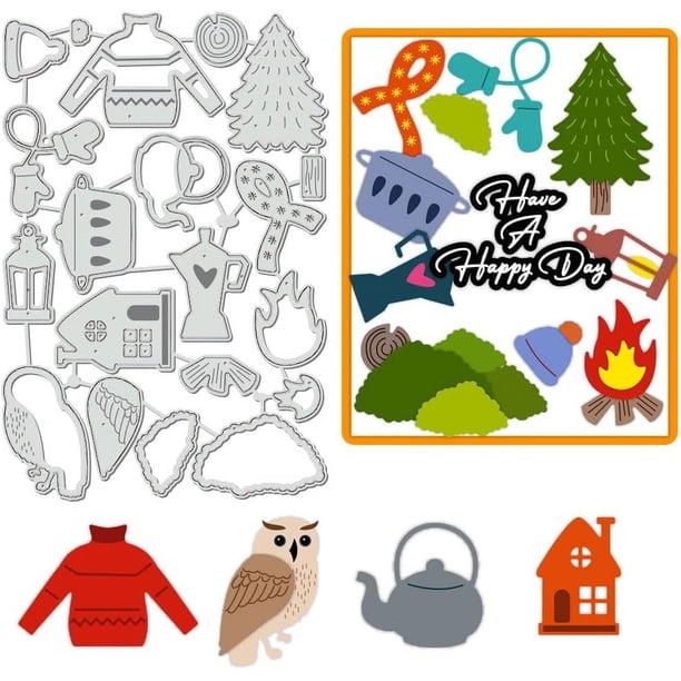 Troqueles de corte de acero al carbono de 6,4 x 4,3 pulgadas con temática de bosque invernal, plantillas de relieve para hacer papel fotográfico decorativo, scrapbooking, grosor de 0,08 cm.