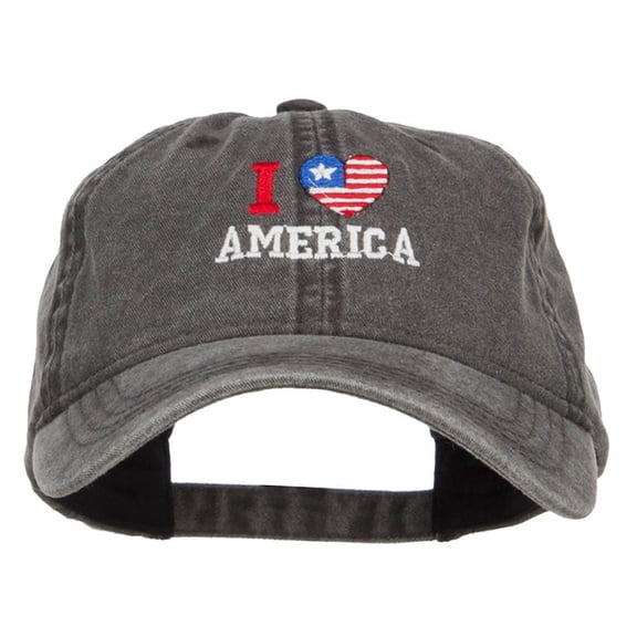 I Love America Embroidered Washed Cap - Black OSFM