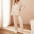 thumbnail image 2 of CONZONE Womens Pajamas Sets 2 Peice Pjs Set Long Sleeve Buttons Sleepwear Tops Long Pants Floral Graphic Soft Fall Winter Nightwear Loungewear for Lady, 2 of 4
