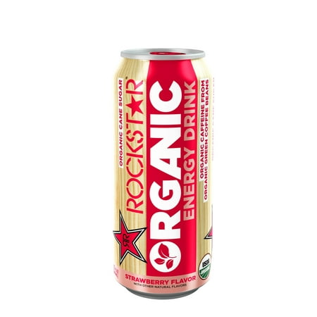 (24 Cans) Rockstar Organic Energy Drink, Strawberry, 15 oz