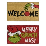 Licensed Dr Seuss Grinch Coir 'Welcome' and 'Merry Grinchmas' Graphic Door Mats (20x34) by Gertmenian, 2PK