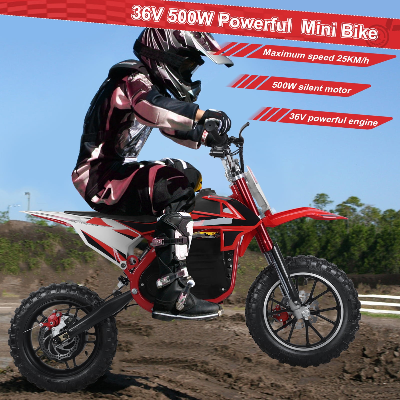 Dapmiu 36V 500W Kids Electric Dirt Bike, 25KM/H & 220LBS Capacity, 10" Rubber Tires with Hydraulic Shock Absorption, Mechanical Disc Brakes