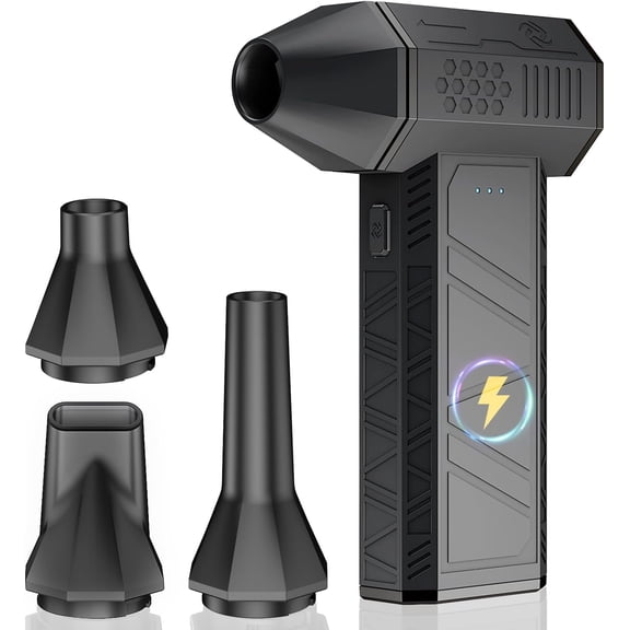 Compressed Air Duster, 180000RPM Electric Air Duster, Rechargeable Cordless Air Blower with 3-Gear Turbo Fan, Canned Air Alternative for Keyboard, PC, Computer, Car, Home & Outdoor Use (Pure Black)