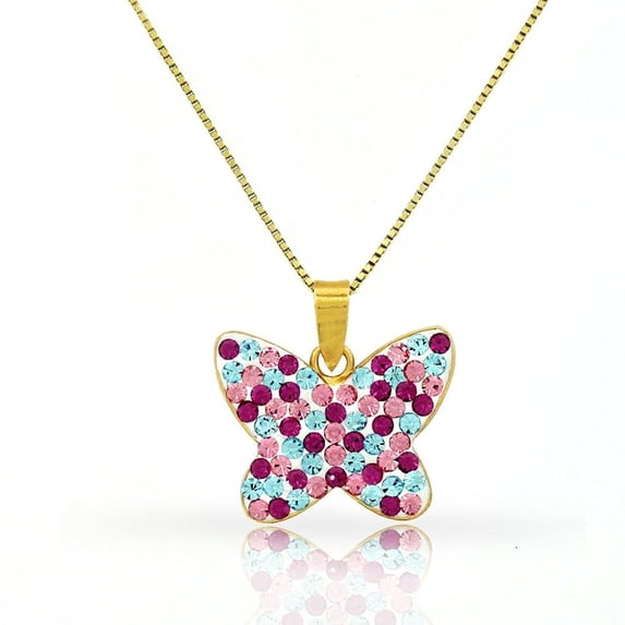 Butterfly Pendant with Swarovski Element Crystals and Yellow Gold Plated Chain