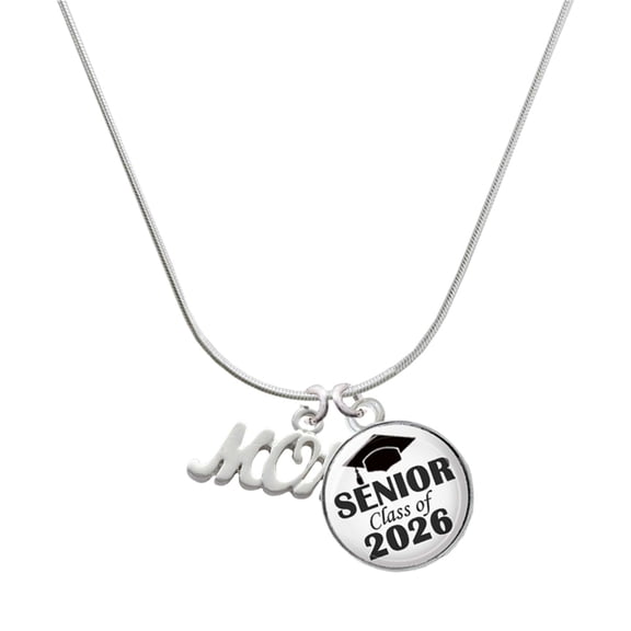 Delight Jewelry Silver-tone Mom - Silvertone Senior Class of 2026 Dome Necklace, 18"