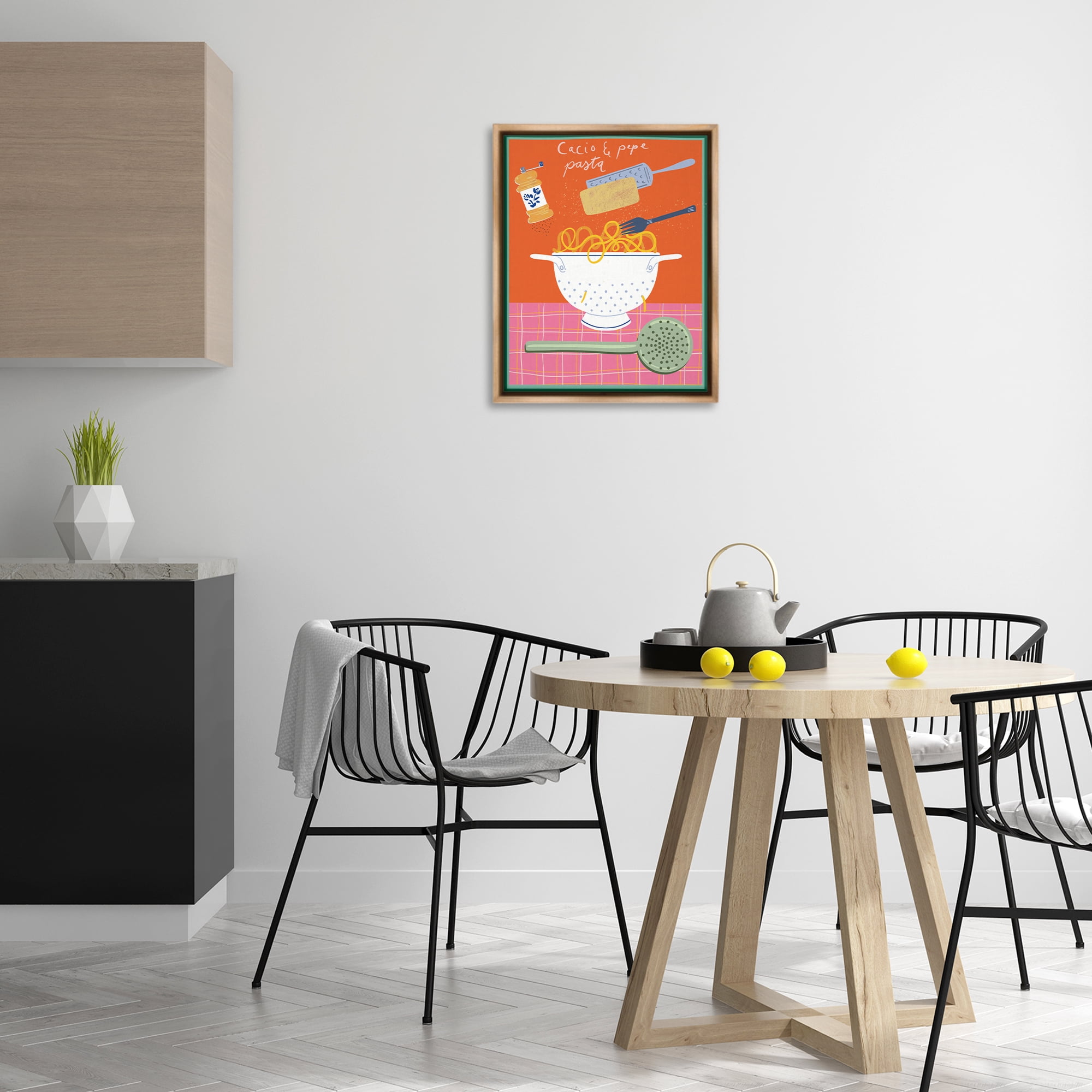 Stupell Industries Retro Italian Pasta Meal Food & Beverage Painting Brown Floater Framed Canvas Art Print Wall Art, 17 x 21