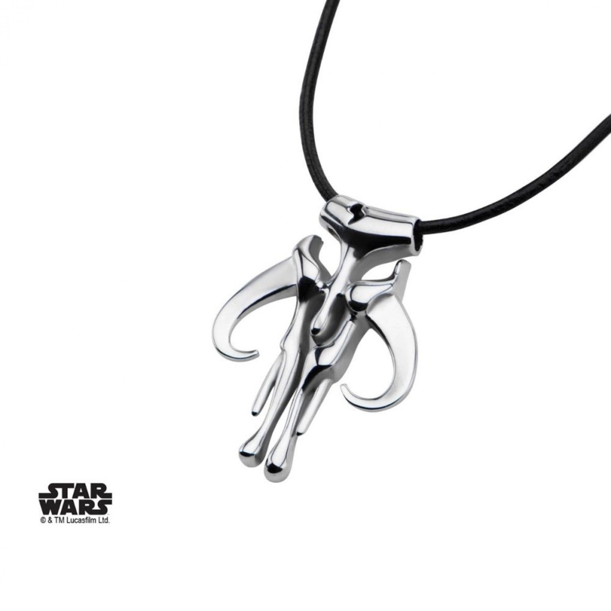 Stainless Steel Mandalorian Symbol Pendant, 20 Leather Cord