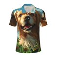 thumbnail image 2 of Daiia Happy Dog In Flower Field Pattern Men’s Polo Shirts,Solid Deck Shirt,Classic Fit, Breathable Cotton Polo for Casual and Sport Wear-Large, 2 of 7