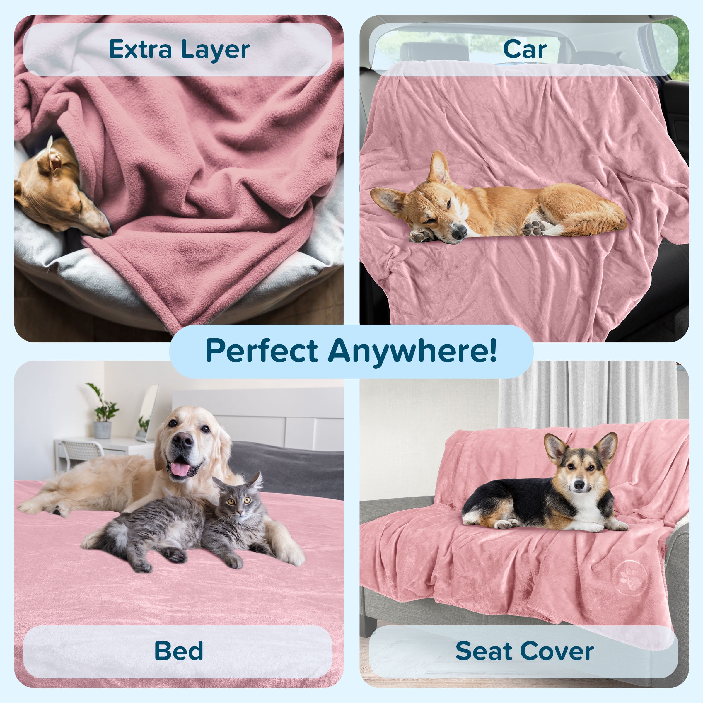 PETMAKER 50x60-Inch Reversible Sherpa Fleece Waterproof Dog Blanket (Pink)