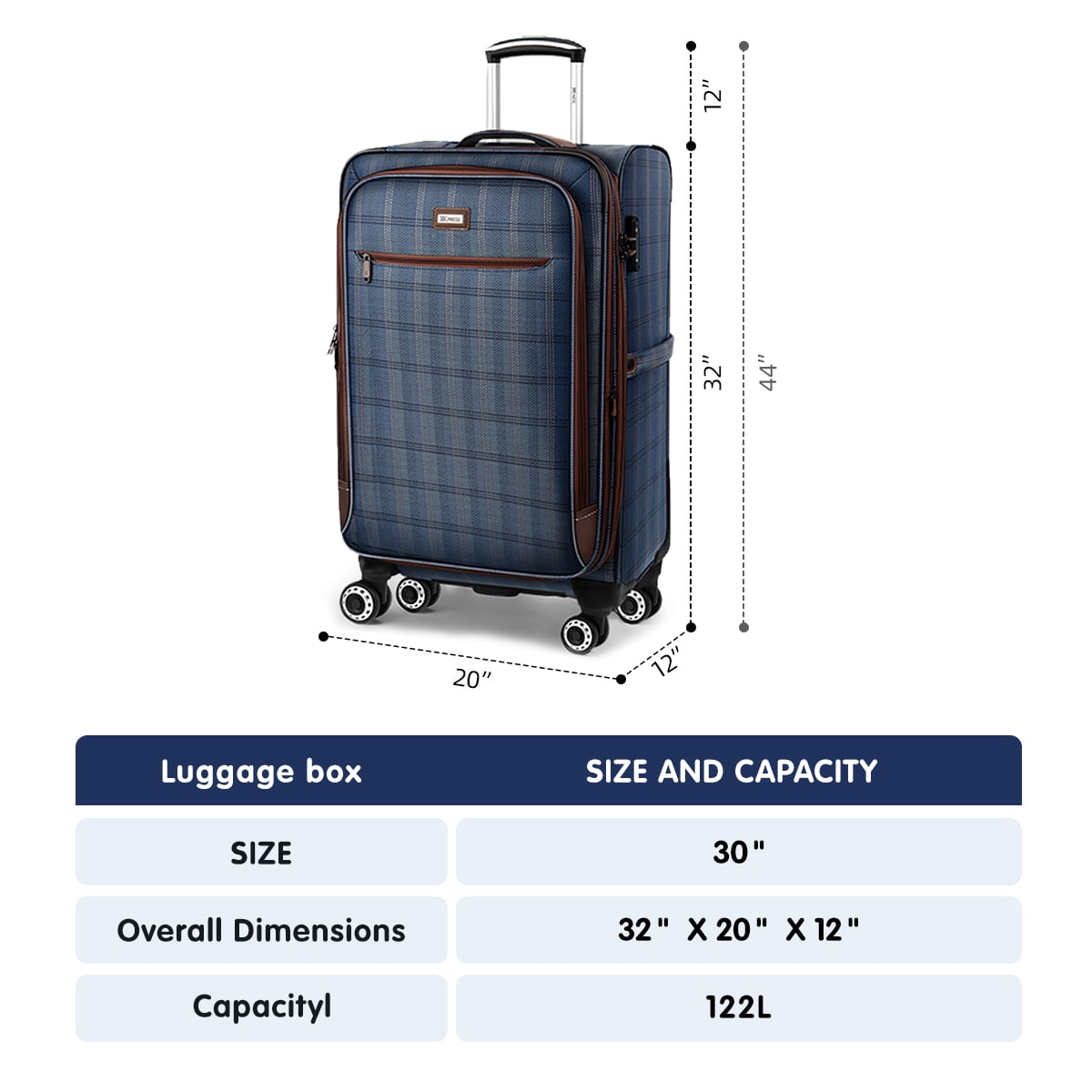 30" Large Checked luggage Lighweight Expandable Softside Suitcase with Spinner Wheels & TSA Lock, XJ2511#2