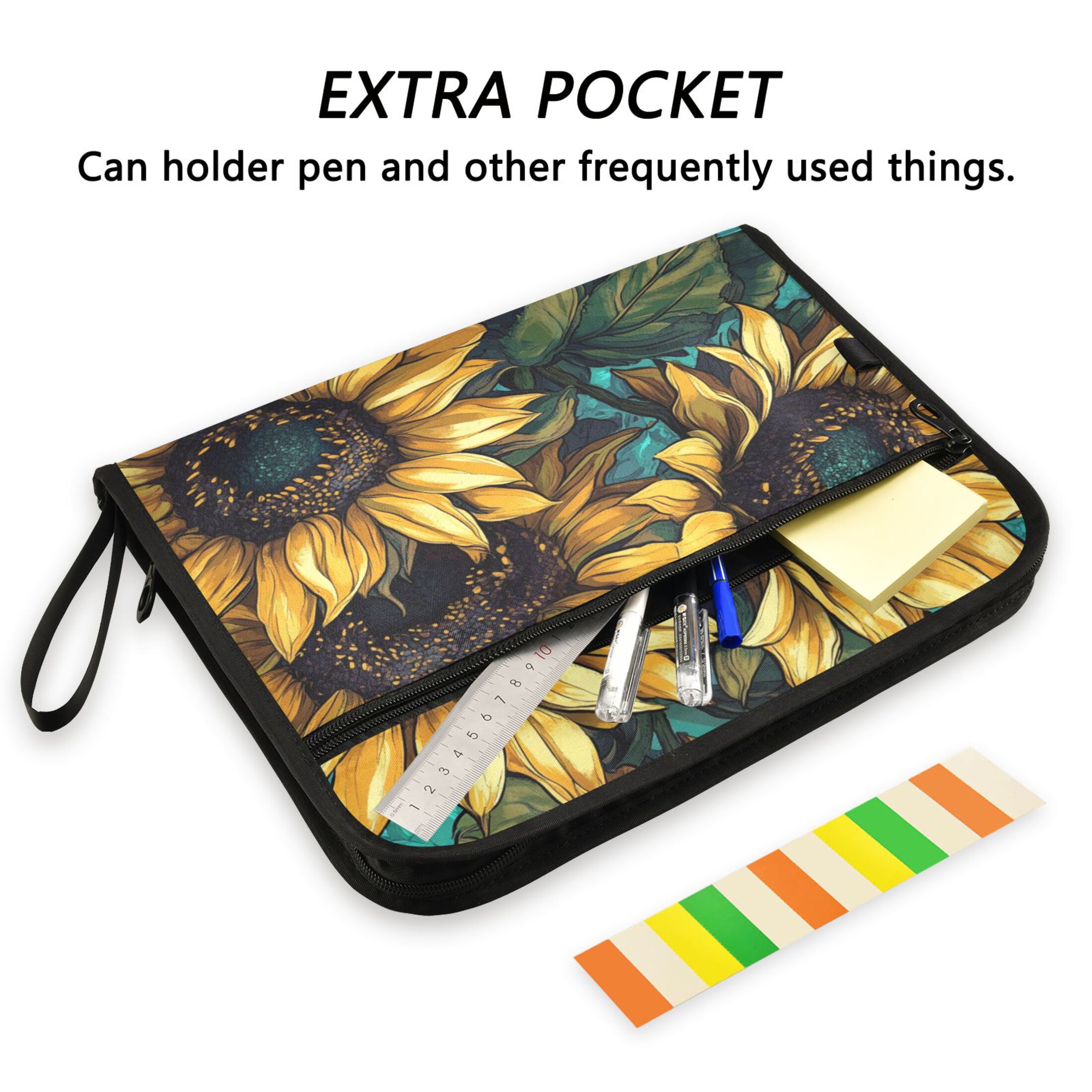 WOBOGO Sunflower Graffiti Art Expanding File Folder Letter Size Accordion Filing Organizer 13 Pocket Separate Organ Pocket