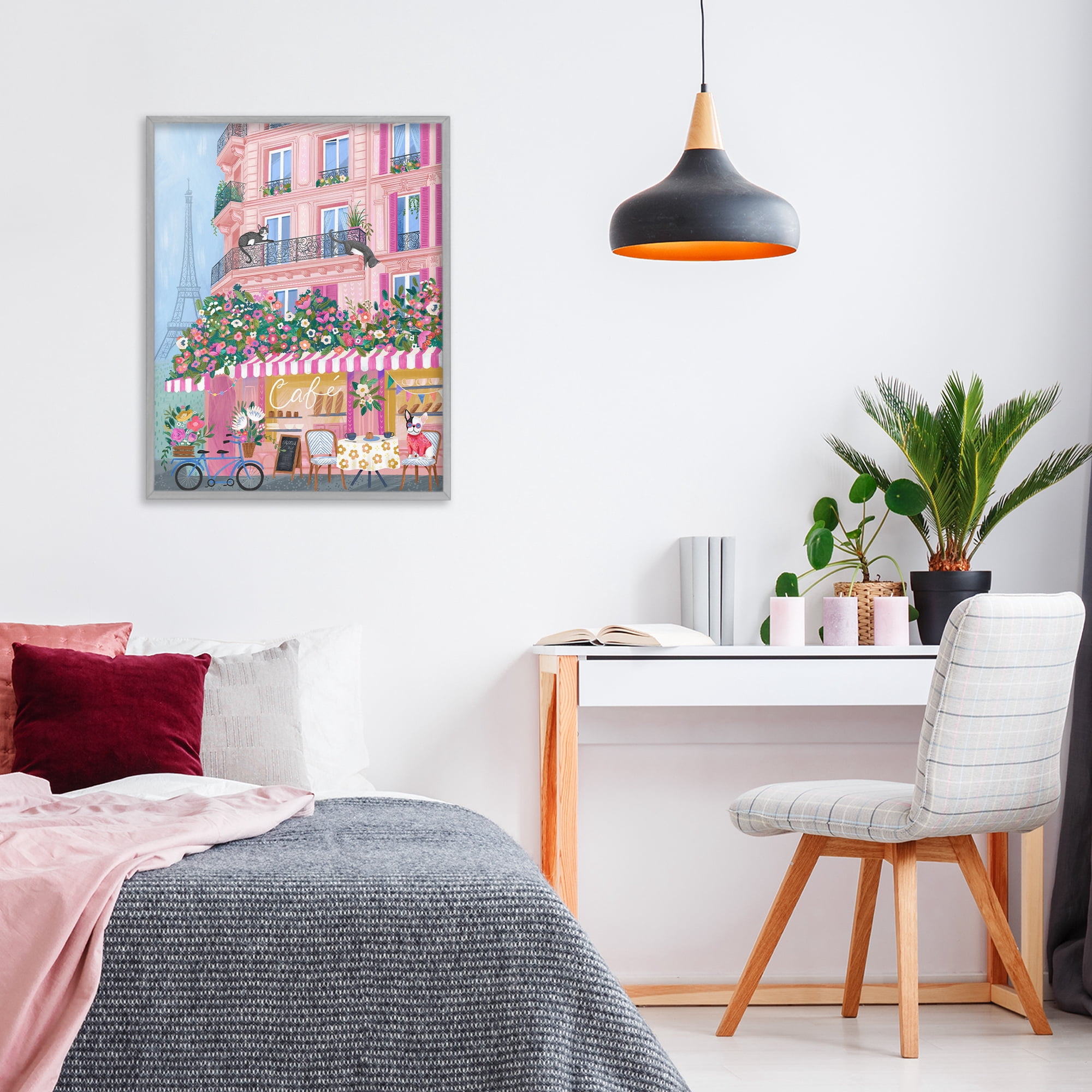 Stupell Industries Cats on Cafe Balcony Gray Framed Giclee Art, design by Arrolynn Weiderhold