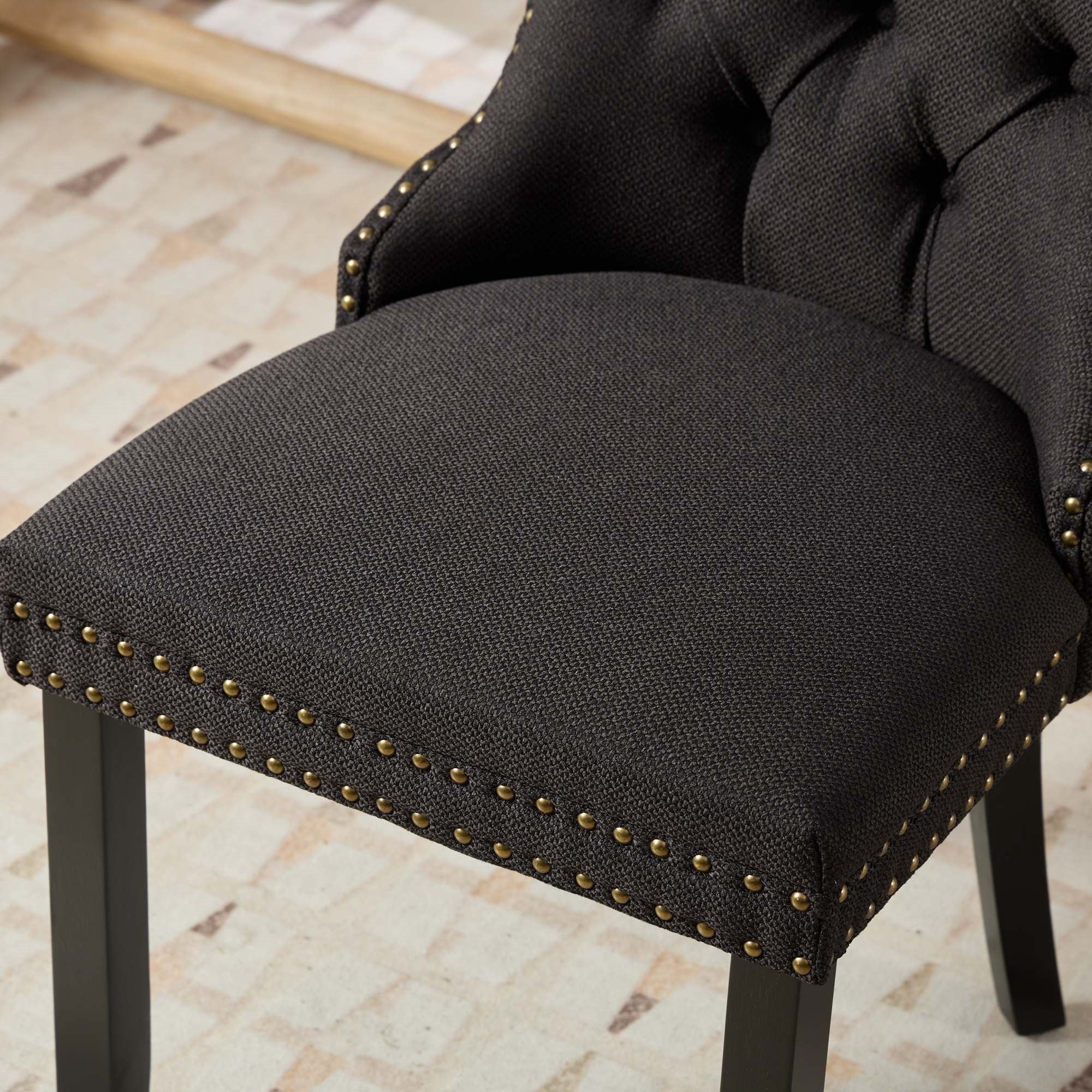 Miniyam Dining Chair Set of 2, High-end Tufted Contemporary Flax Upholstered, Black
