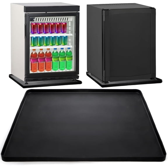 Fasmov Mini Fridge Silicone Mat with Raised Edges, 24''x24''x0.8'', Refrigerator Floor Protector Mat, Under Refrigerator Mat Mini Fridge Drip Pan Prevents Appliance Leakage Water Spills, Black
