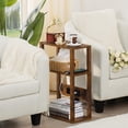thumbnail image 7 of LELELINKY 2pc 3-Tier Narrow Side Table with Charging Station, Wood Nightstand with USB Ports for Small Spaces, Brown, 7 of 7