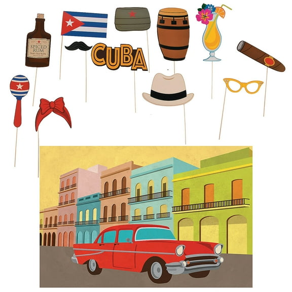 Fun Express Cuban Party Photo Booth Kit - 15 Pieces