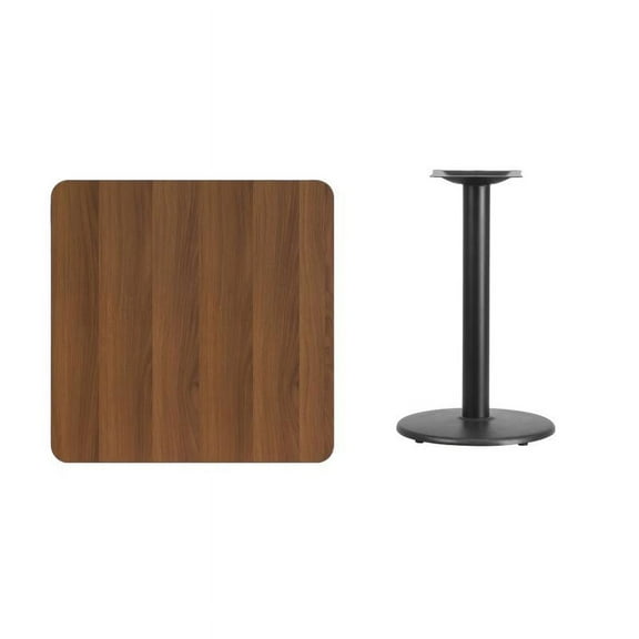 30" Square Walnut Laminate Table Top With Table Height Round Base - Table Height Restaurant Table