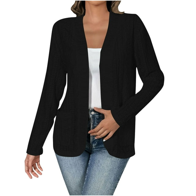 aidice Cardigans Grande Taille pour Femmes Manches Longues Hauts Ajustés Décontractés Confortables Veste Ajourée Poches