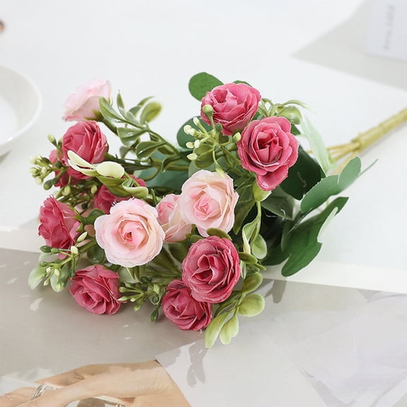 Artificial Rose Bouquet Set of 2, 15 Stems Each, Fake Flowers for Wedding Bridal Bouquet Centerpieces Home Decor, Pink White Red Purple, 12.2 Inch Plastic Floral Arrangements
