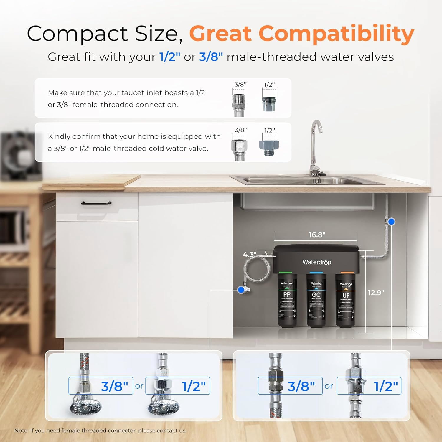 Waterdrop TSB-UF 0.01 μm Ultra Filtration Under Sink Water Filter System, 9 Layer Under Sink Water Filtration System