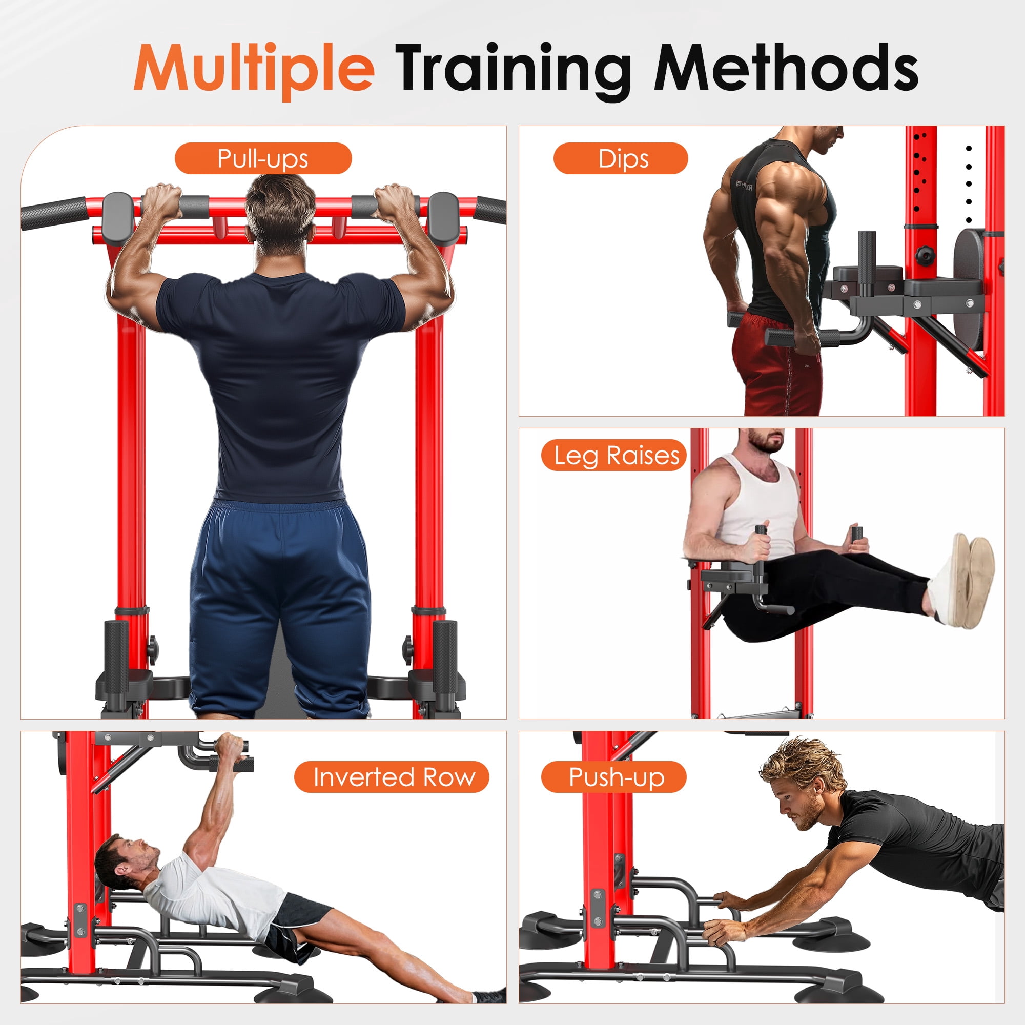 SogesPower 94.5"H Power Tower Pull Up Bar Station, 12 Adjustable Height Pull Up Bar Stand for Home Gym, Multi-Function Pull Up Dip Station Dip Bar Strength Training Fitness Equipment, 330LBS, Red