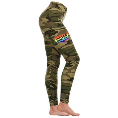 Junior's Chest Rainbow United US Map Camo Athletic Workout Leggings Thights One Size