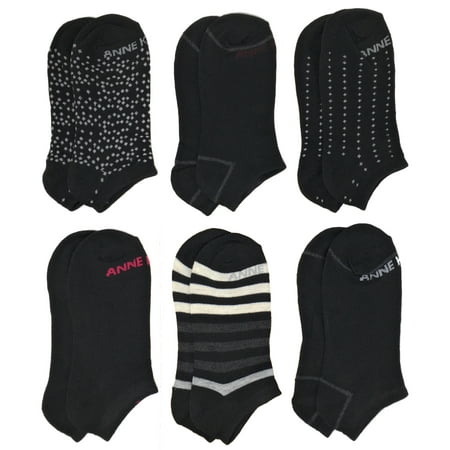 Anne Klein Women's 6-Pack No Show Socks, One Size, Group K - Black Variations