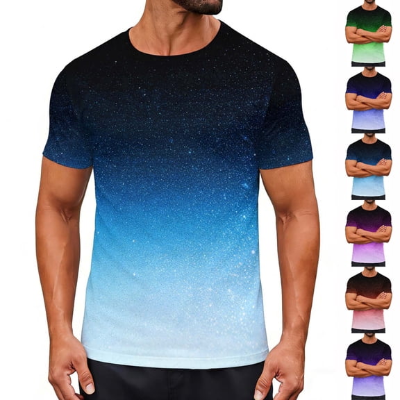 SGFCWSX Mens Crewneck T-Shirt, Gradient Casual Summer Short Sleeve Active Tee for Men Light Blue Size L