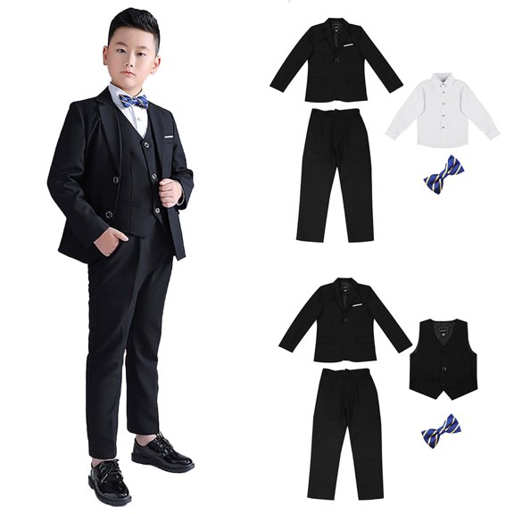 FLMEI Kids 4Pcs Tuxedo Suits for Boys Suit Outfit 5 Piece Set Teen Dress Clothes Little Big Girls Formal Wear boys dress shirts Boys Dress Suit