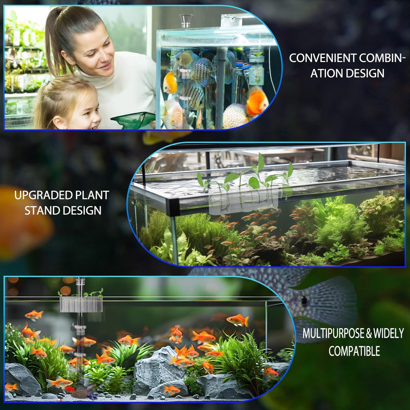 2PC 7 Holes Upgraded Aquarium Plant Holder, Aquatic Plant Cup for Tank, Fish Tank Plant Holder with Long Hook, Aquarium Feeder for Aquascape Decorations on Top of Tank (Transparent-2PC)