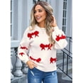 thumbnail image 4 of Women'S Sweater 2025 Fall - Long Sleeve Crewneck Tops Knit Oversized Pullover Casual Print Jumper Red S, 4 of 8