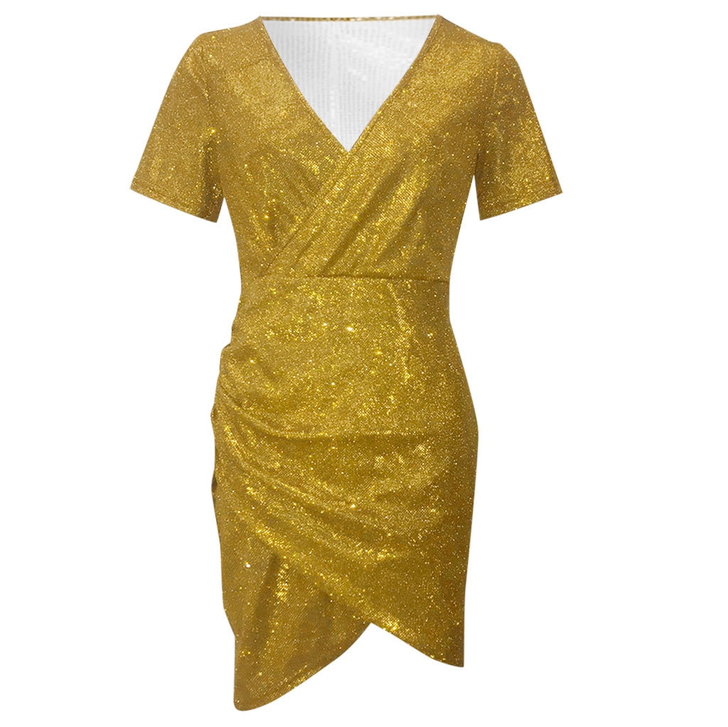tfnc plus sequin kimono sleeve wrap dress in gold Olyvenn Stylish Tunic Bodycon Hip Mini for Women Trendy Short V-Neck Mid-Calf Dress Women Sexy Sparkly Slim Elegant Party Sheath Dress XL Asos sequin