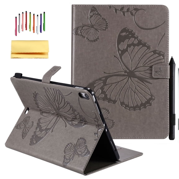 iPad Pro 11-inch 2018 Release Case, Allytech Embossed with Butterfly Series Folio Stand Wallet Case with Cards/Cash Holder [Apple Pencil Charging not Supported] for Apple Pad Pro 11" (2018), Gray